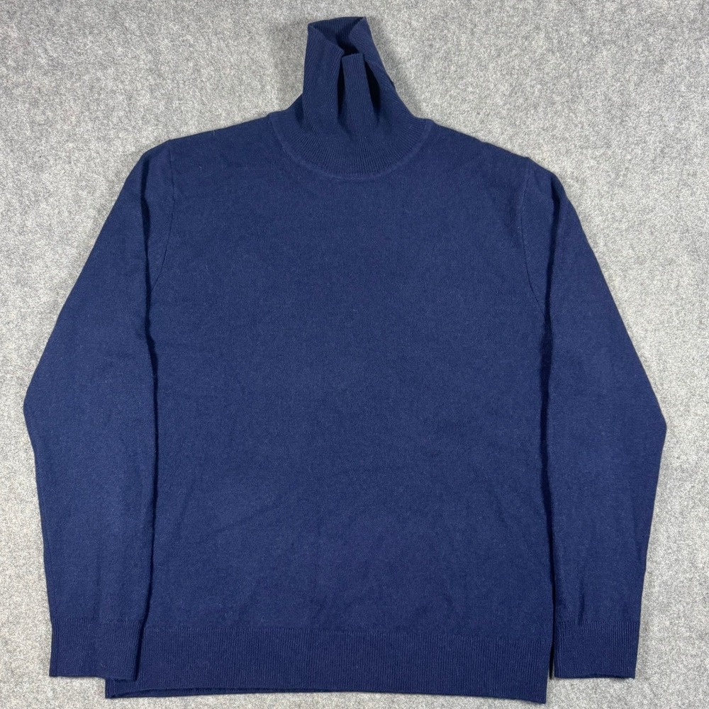 Quince Sweater Mens Large Navy Blue 100% Cashmere Turtleneck Long Sleeve Preppy